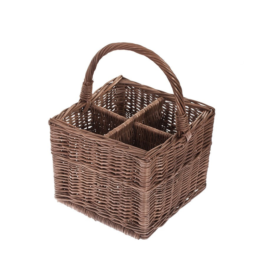 Gaudios wicker bottle basket with compartments and handle