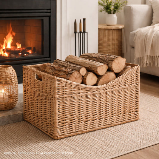 wicker firewood basket with handles