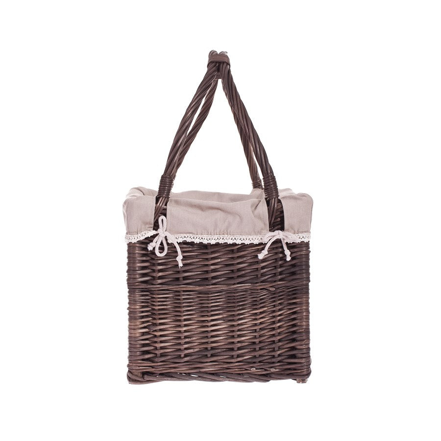 Galivia wicker magazine basket with beige trim and handles TheWickerStories