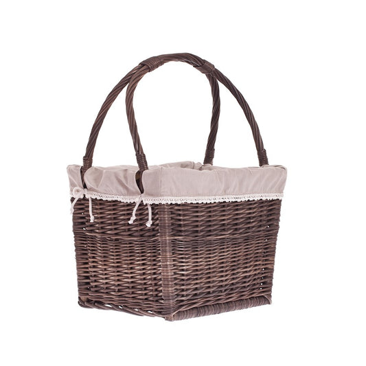Galivia wicker magazine basket with beige trim and handles TheWickerStories