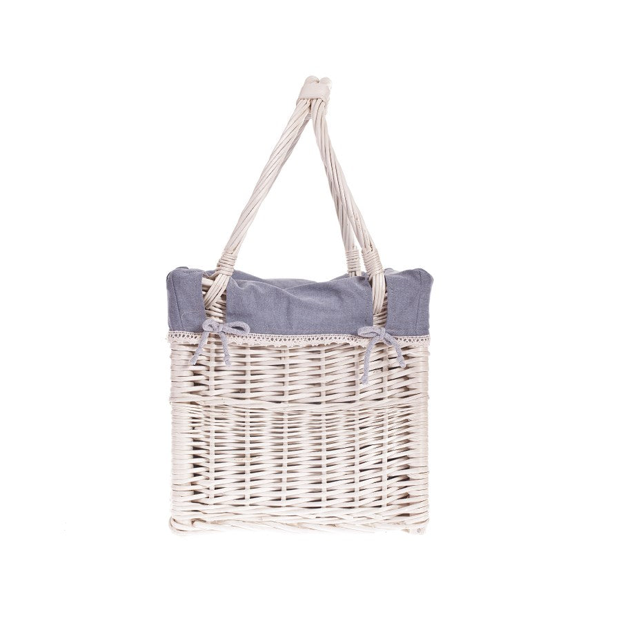 Galivia wicker magazine basket with gray trim, featuring two handles TheWickerStories
