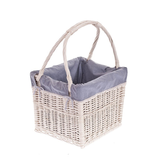 Galivia wicker magazine basket with gray trim, featuring two handles TheWickerStories