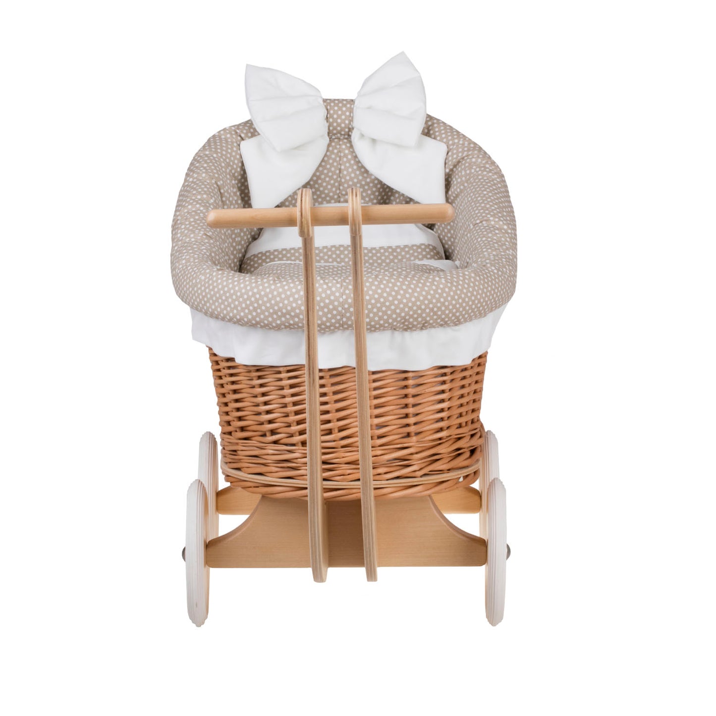 Luna rotan poppenwagen met beige bies, dekentje en kussen