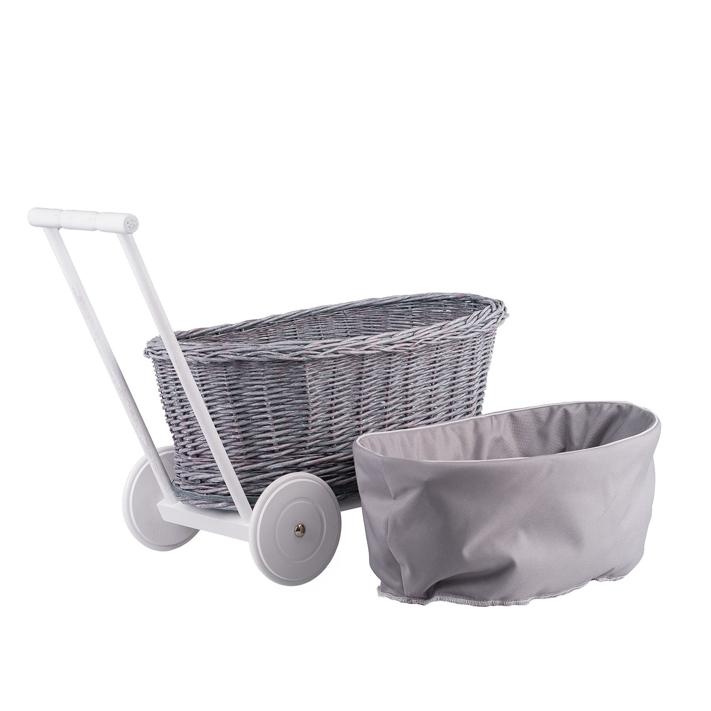 Luke chariot pousseur en osier avec doublure grise