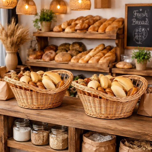 wicker bread basket – set of 2, for display in HoReCa