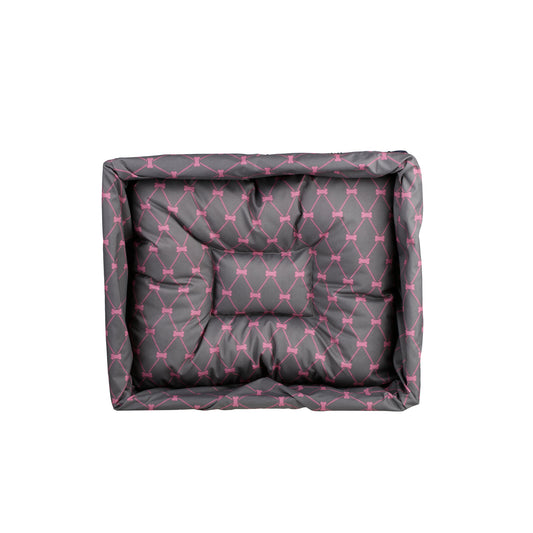 Epimoria wicker basket for dog and cat with gray trim and cushion TheWickerStories