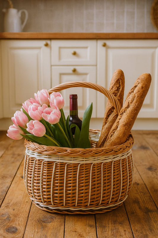 Waldoria wicker shopping basket with handle, handwoven TheWickerStories