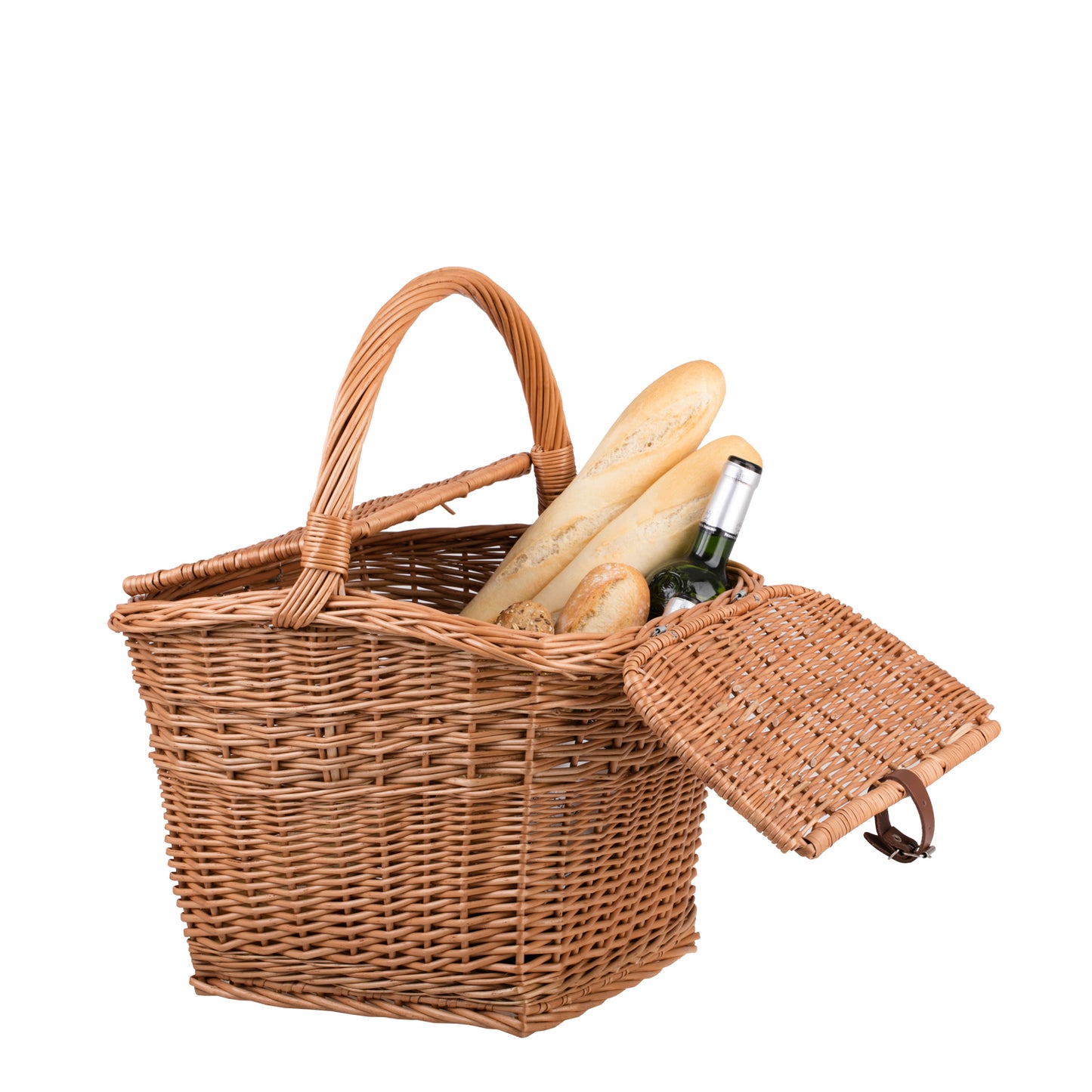 Kerria Rieten picknickmand met deksel en handvat