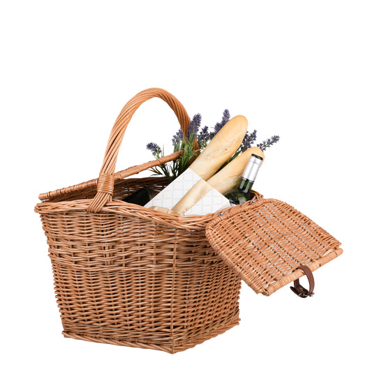 wicker picnic basket with lid and handle