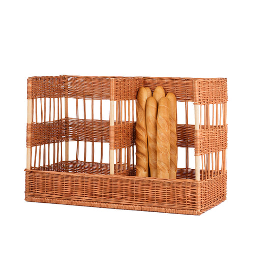 Briza wicker double baguette stand for bread display, freestanding TheWickerStories