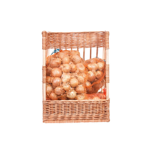 wicker baguette holder for bread display, freestanding