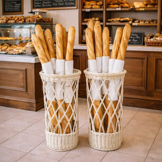 wicker baguette display baskets, set of 2