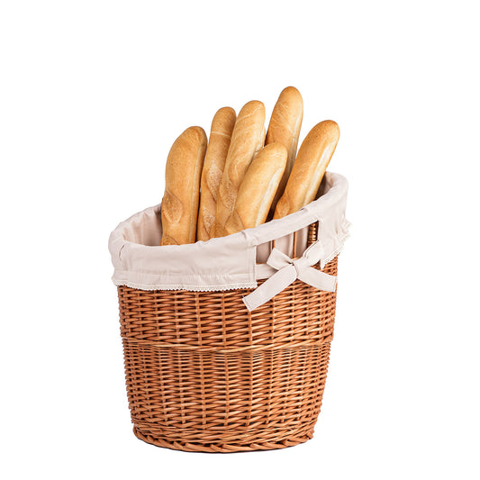 Bassa set of 2 wicker baguette baskets with beige lining TheWickerStories