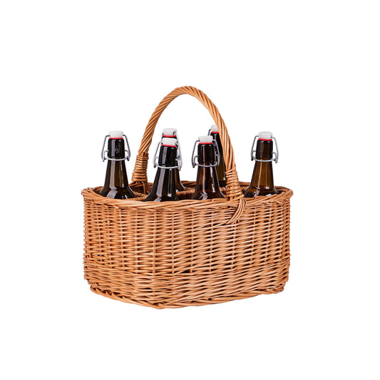 wicker basket for bottles with compartments and handle