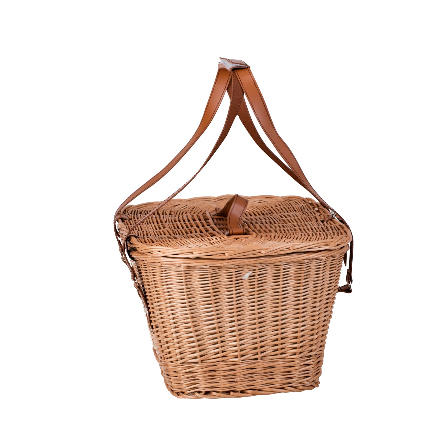 Kivara XXL rieten picknickmand met deksel en leren riemen