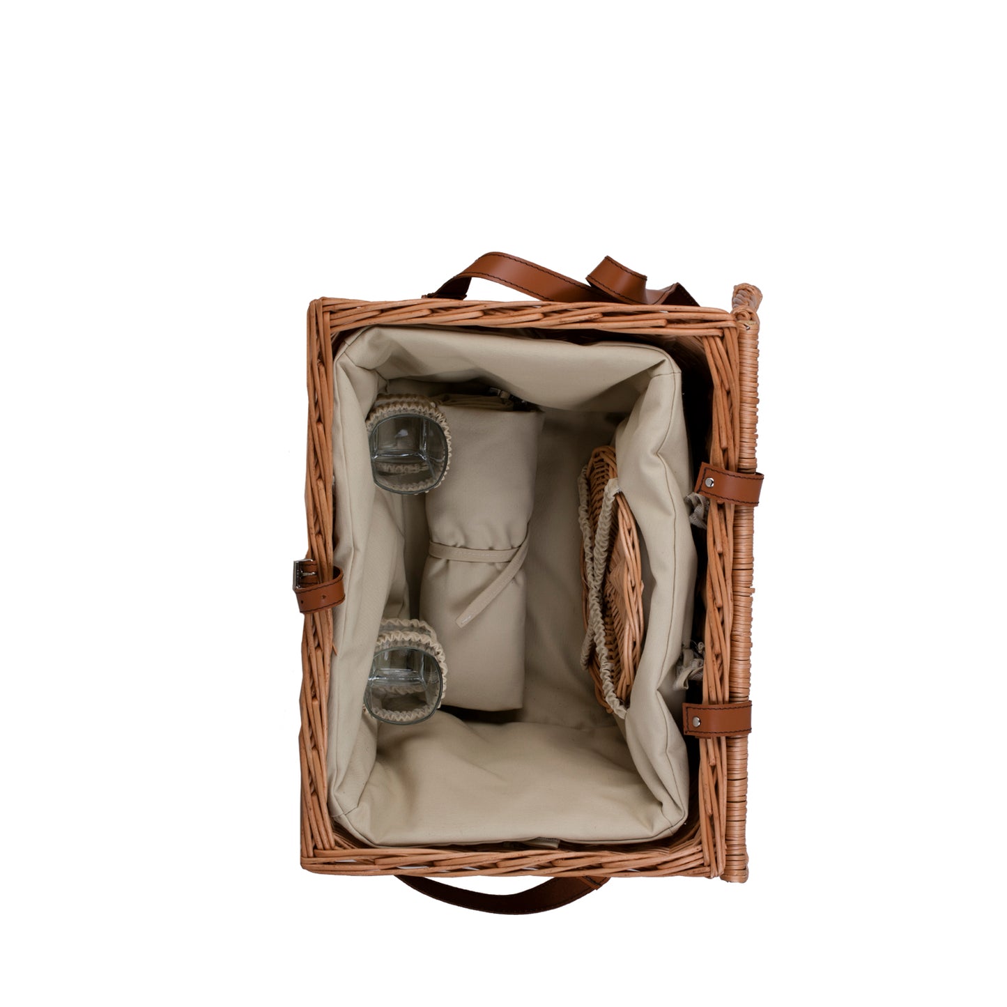 Kaviria wicker picnic basket with lid and leather straps TheWickerStories