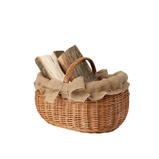 Faleria wicker firewood basket with jute trim and handle TheWickerStories