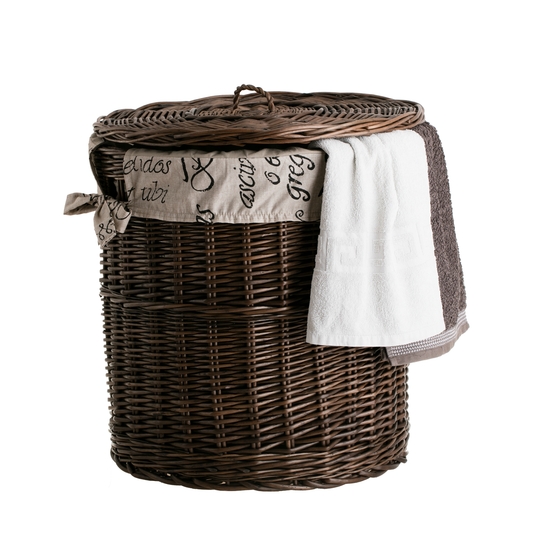 Maloria cesto porta biancheria in vimini con bordo beige, con coperchio TheWickerStories