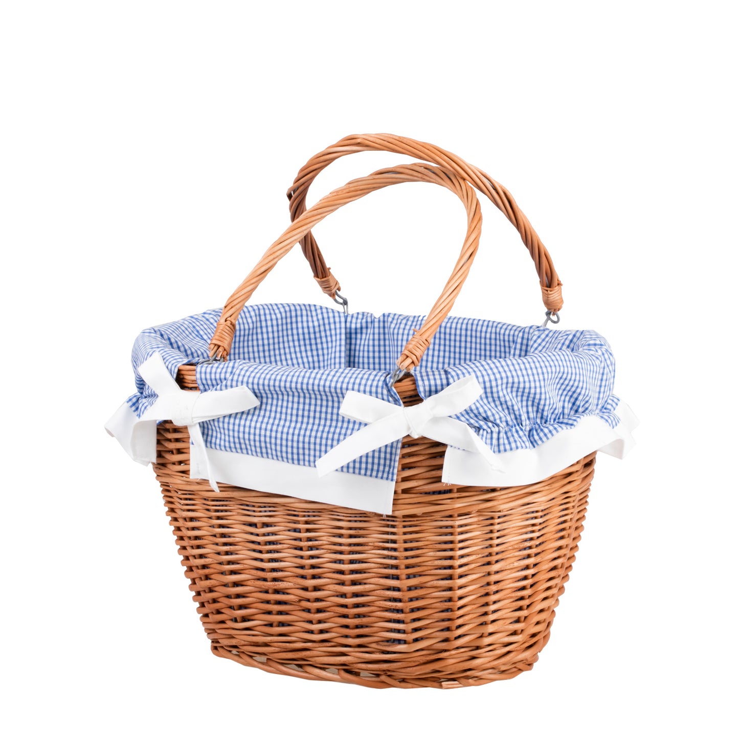 Wivell wicker shopping basket with blue trim and handles TheWickerStories