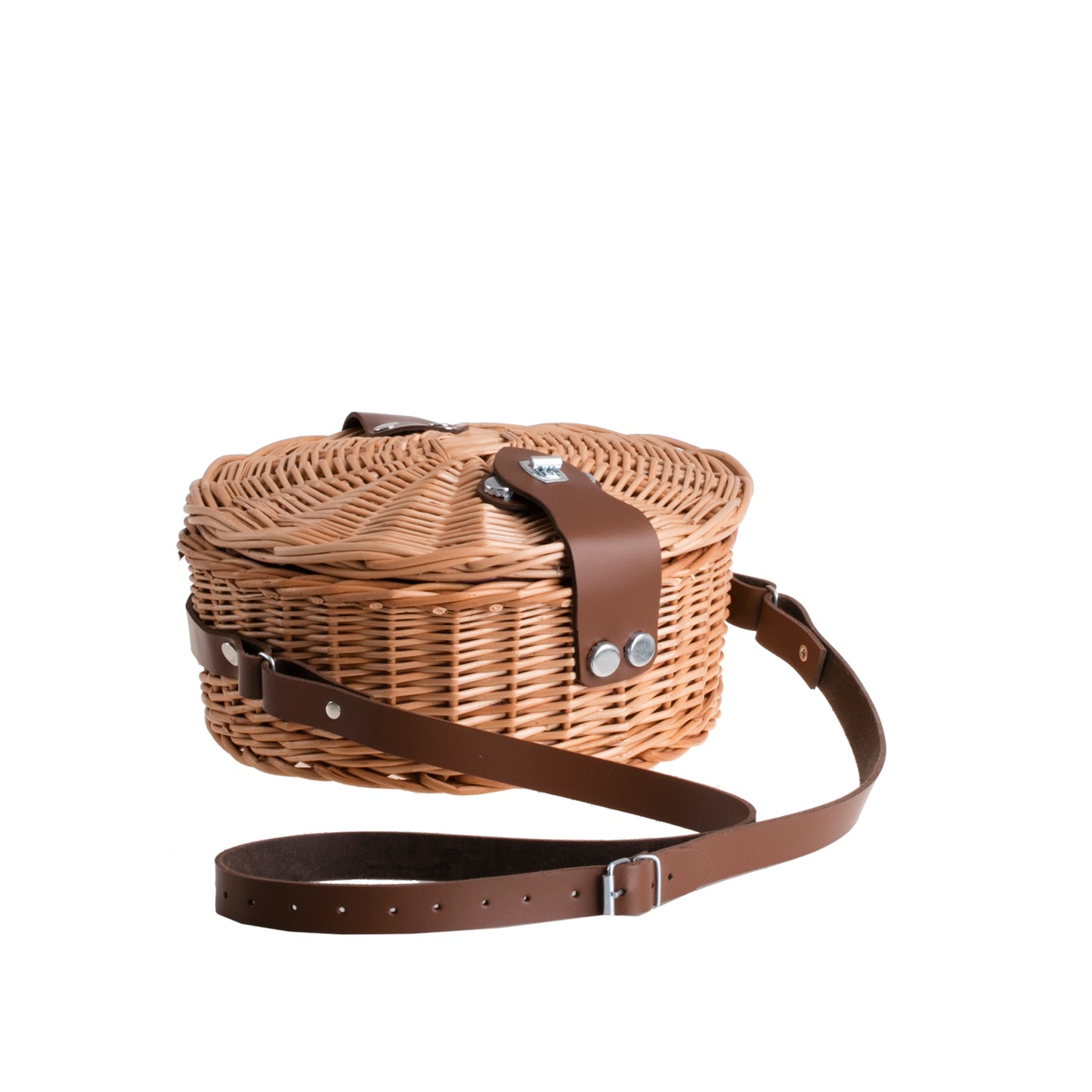 Rivora rieten schoudermand voor boodschappen en strand, met deksel en leren schouderriem TheWickerStories