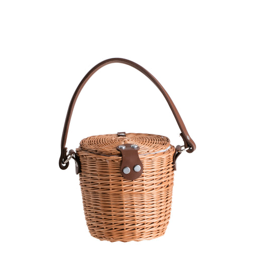 Rivora Borsa a spalla in vimini, foderata in tessuto, con coperchio e cinturino in pelle TheWickerStories