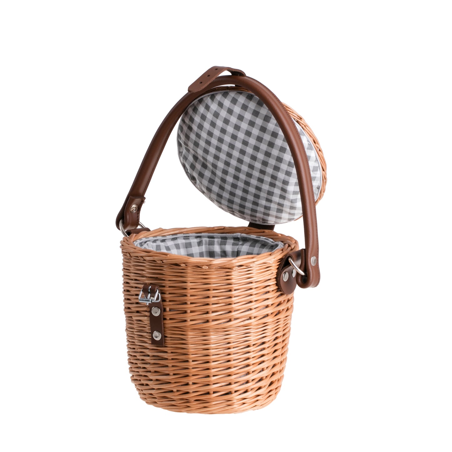 Rivora Panier en osier à porter à l'épaule, bordé de tissu, avec couvercle et bandoulière en cuir TheWickerStories