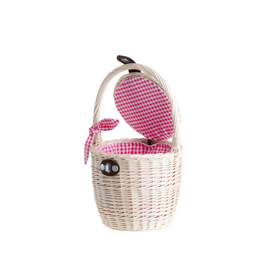 Rivora wicker beach and shopping bag with blue trim, featuring a lid and handle TheWickerStories