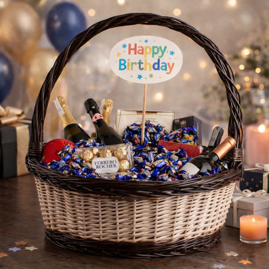 rieten geschenkmand voor cadeaus met handvat van