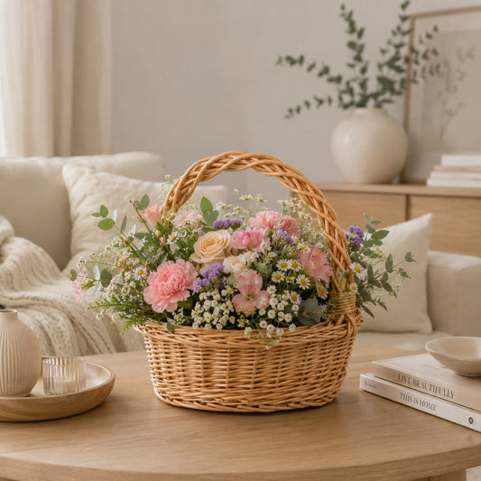 wicker gift basket for celebrations with handle, set of 2