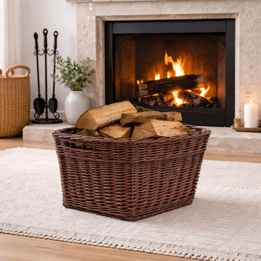 panier à bûches en osier pour cheminée