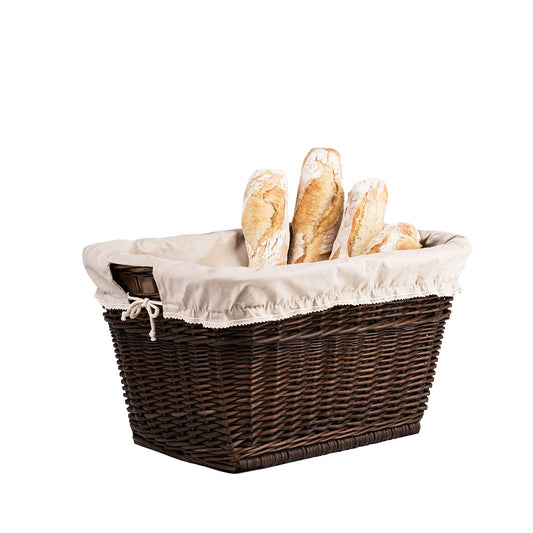 Mivella wicker laundry basket with beige trim and handles TheWickerStories
