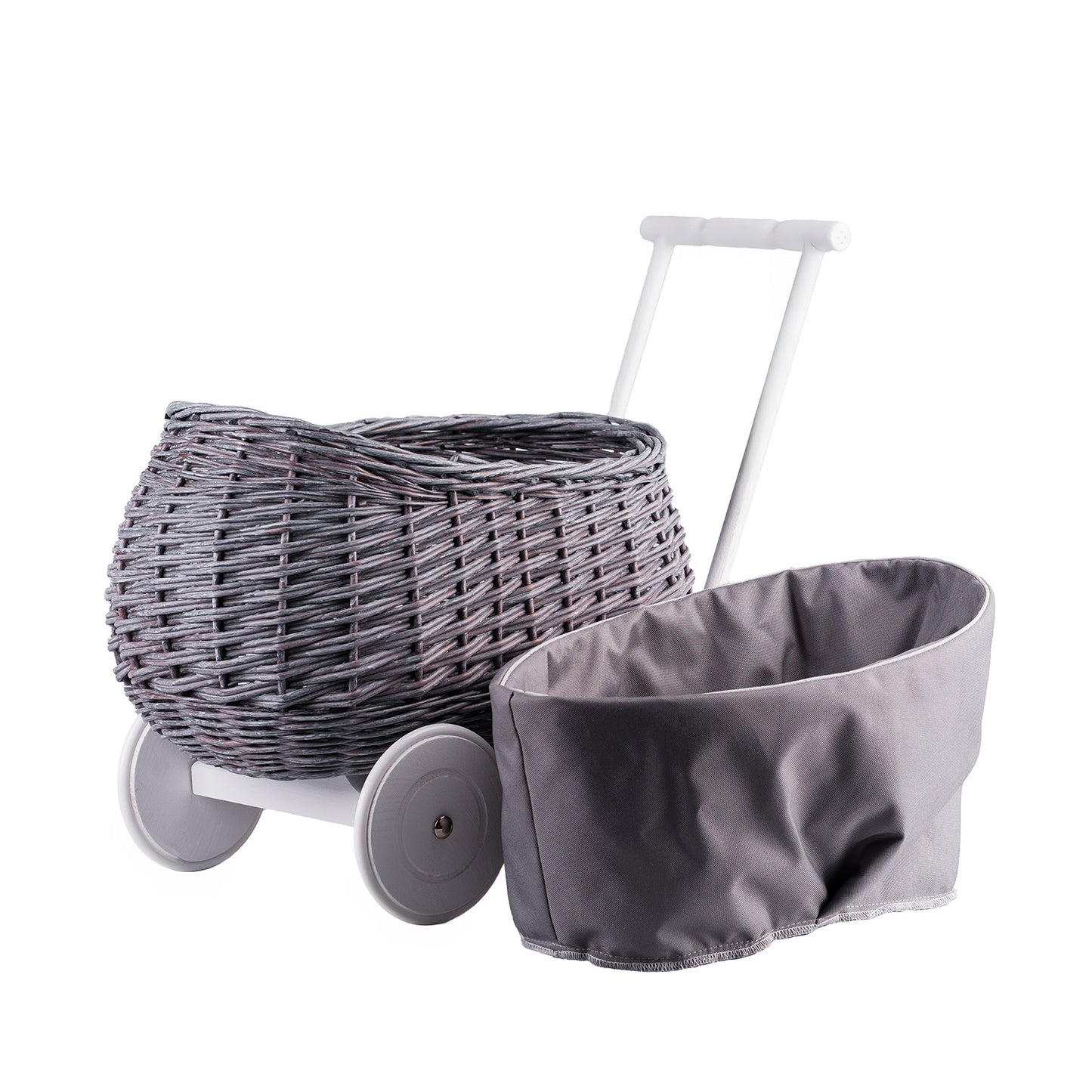 Luke prútený tlačiaci vozík so sivou podšívkou TheWickerStories