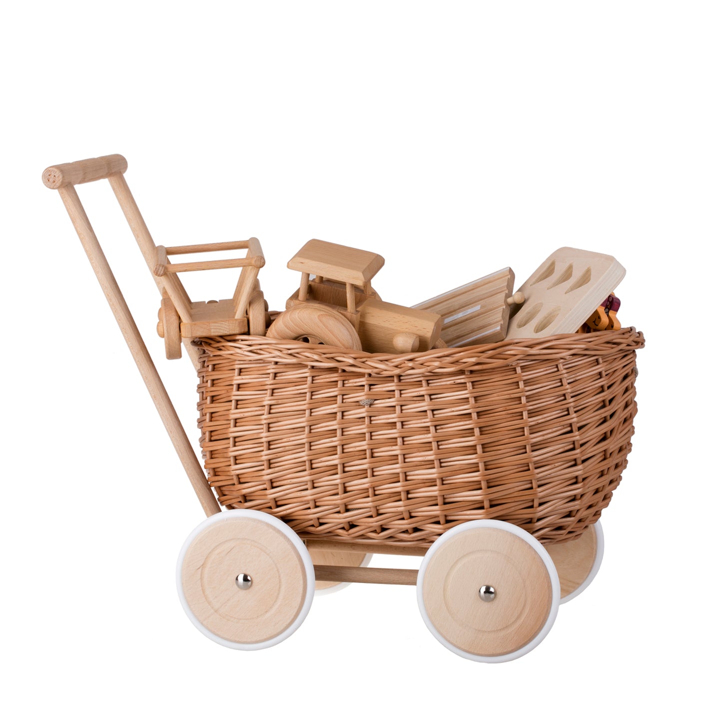 Luke chariot pousseur en osier avec doublure beige