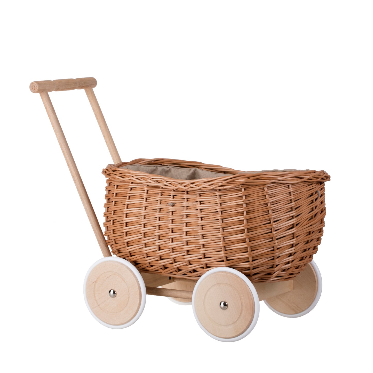 Luke chariot pousseur en osier avec doublure beige