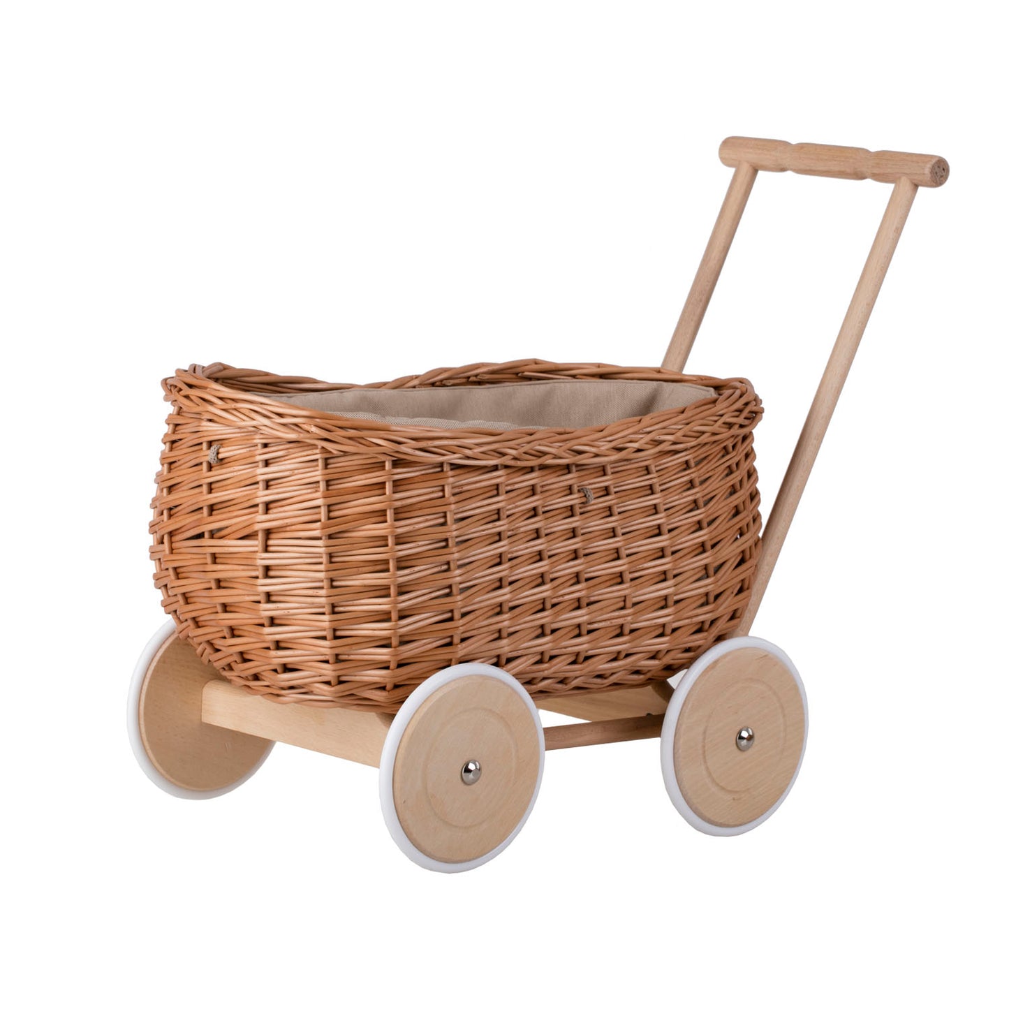 Luke chariot pousseur en osier avec doublure beige