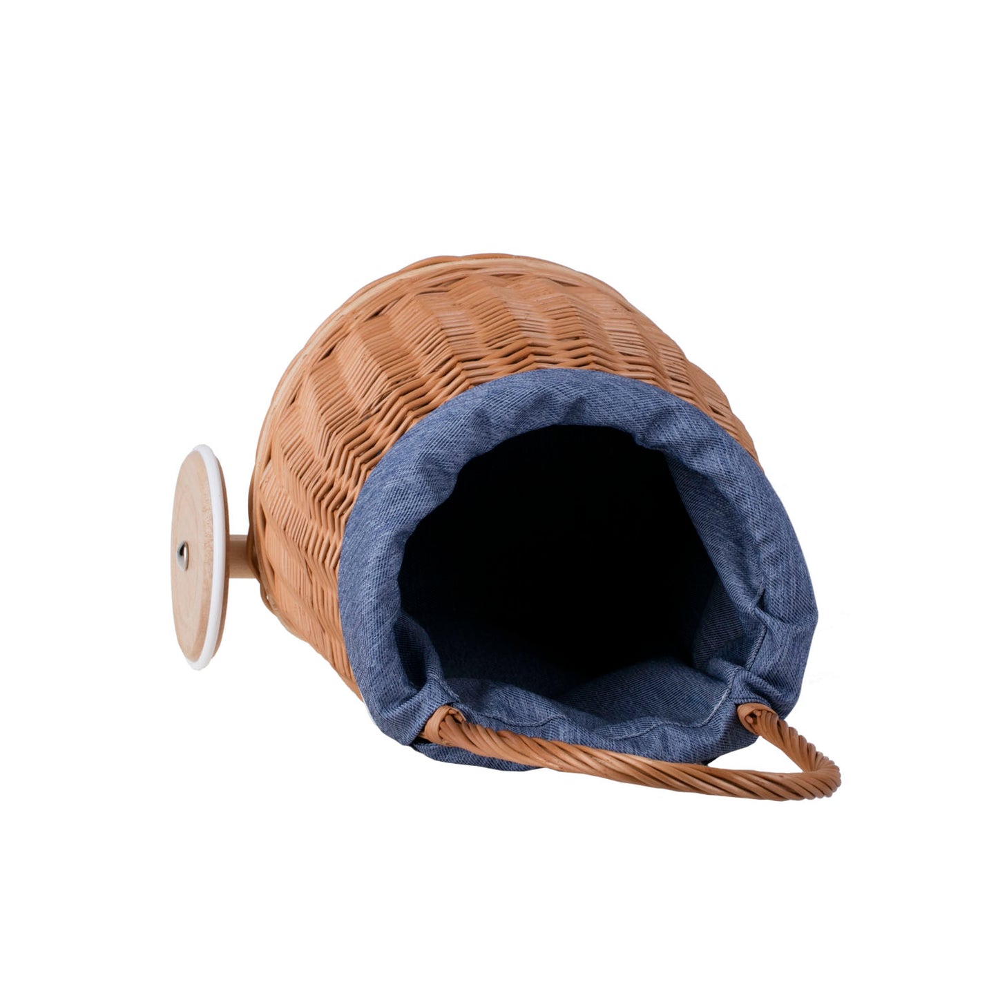 Luke Rieten poppenwagen voor kinderen met blauwe bies, handgreep en houten wielen