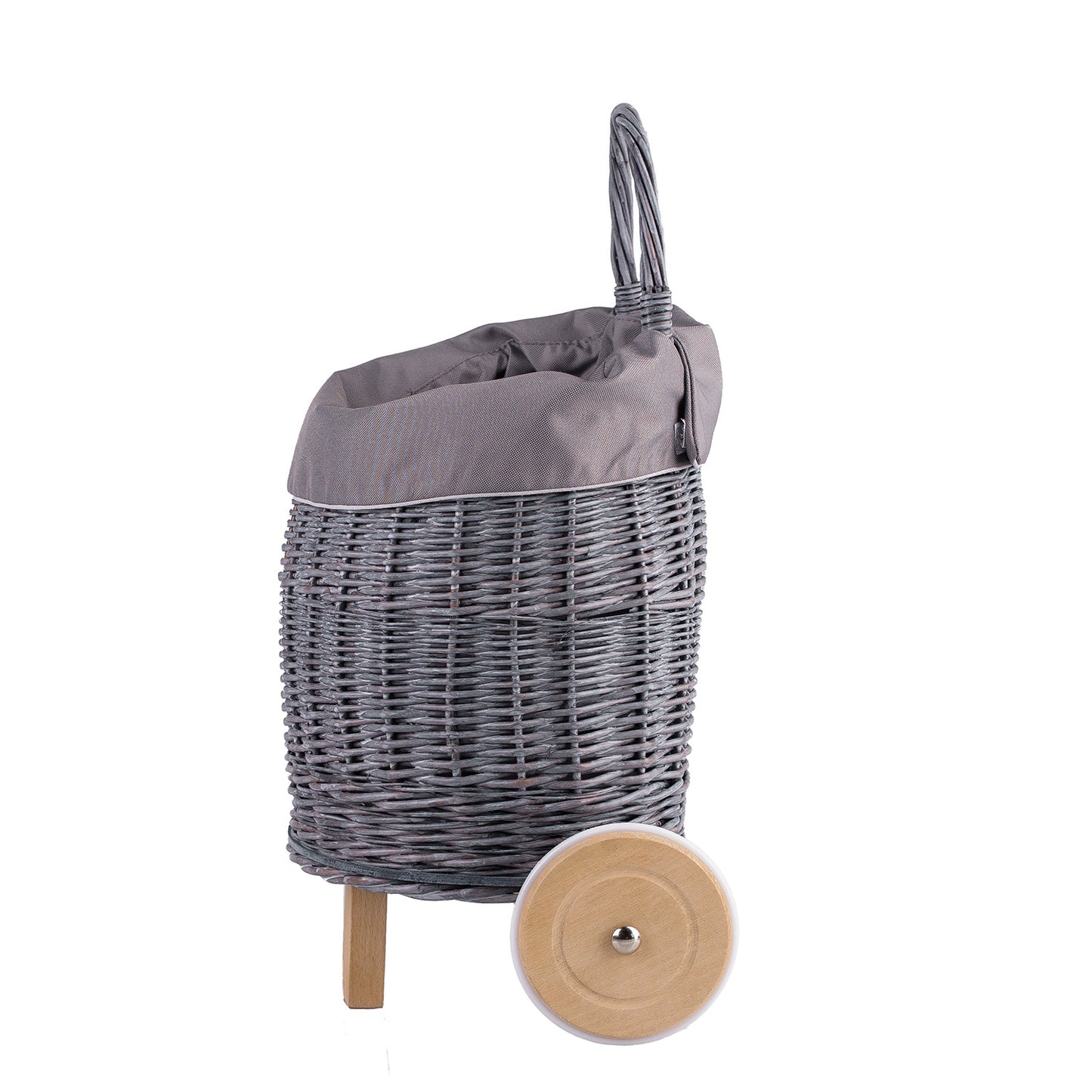 Luke Rieten kinderwagen met grijze bekleding, voorzien van handvat en houten wielen