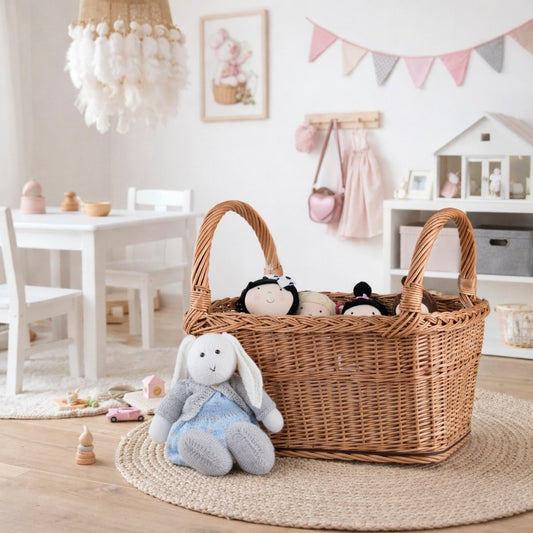 wicker basket for storage and display with handles