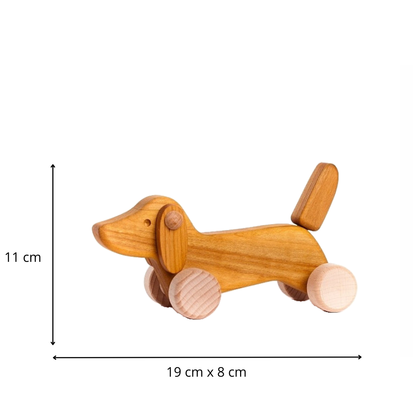 Pueria wooden dachshund on wheels – children's toy by TheWickerStories