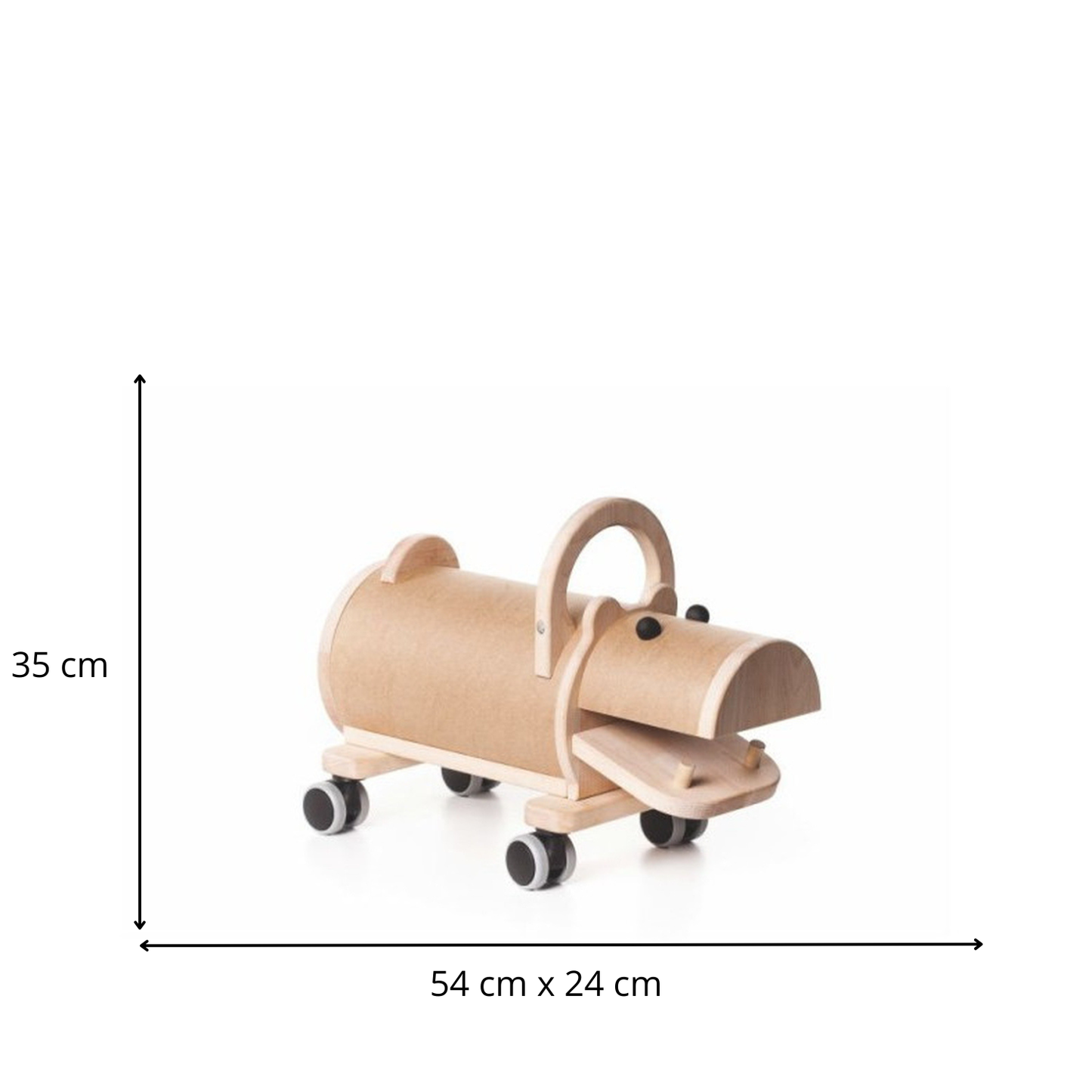 Prisma hippopotame en bois sur roues avec poignée – porteur pour enfants TheWickerStories