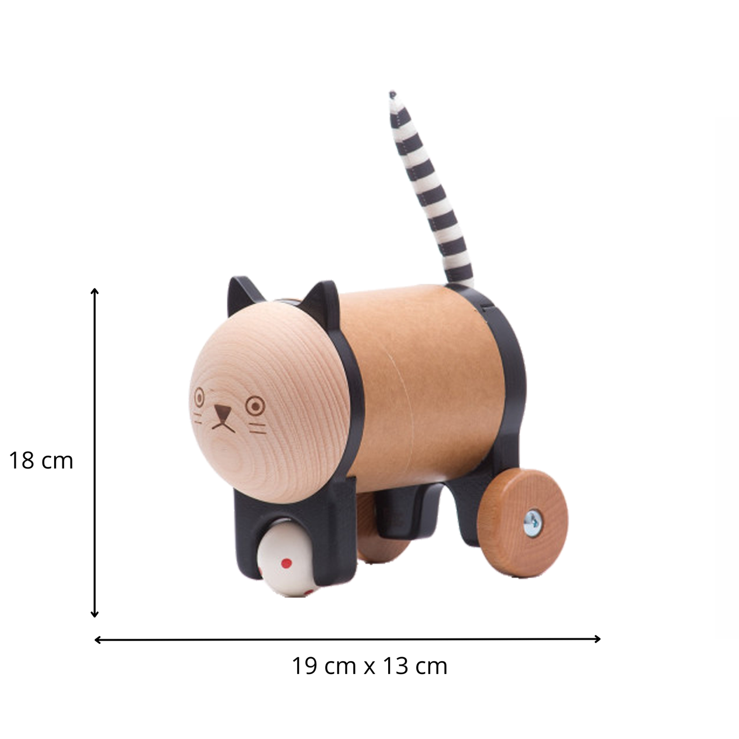 Puer wooden kitten on wheels – wicker toy for kids from TheWickerStories