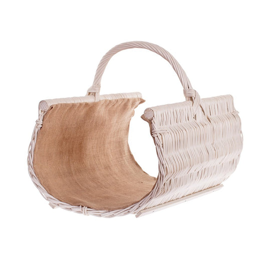 Fano wicker firewood basket with jute trim and handle TheWickerStories