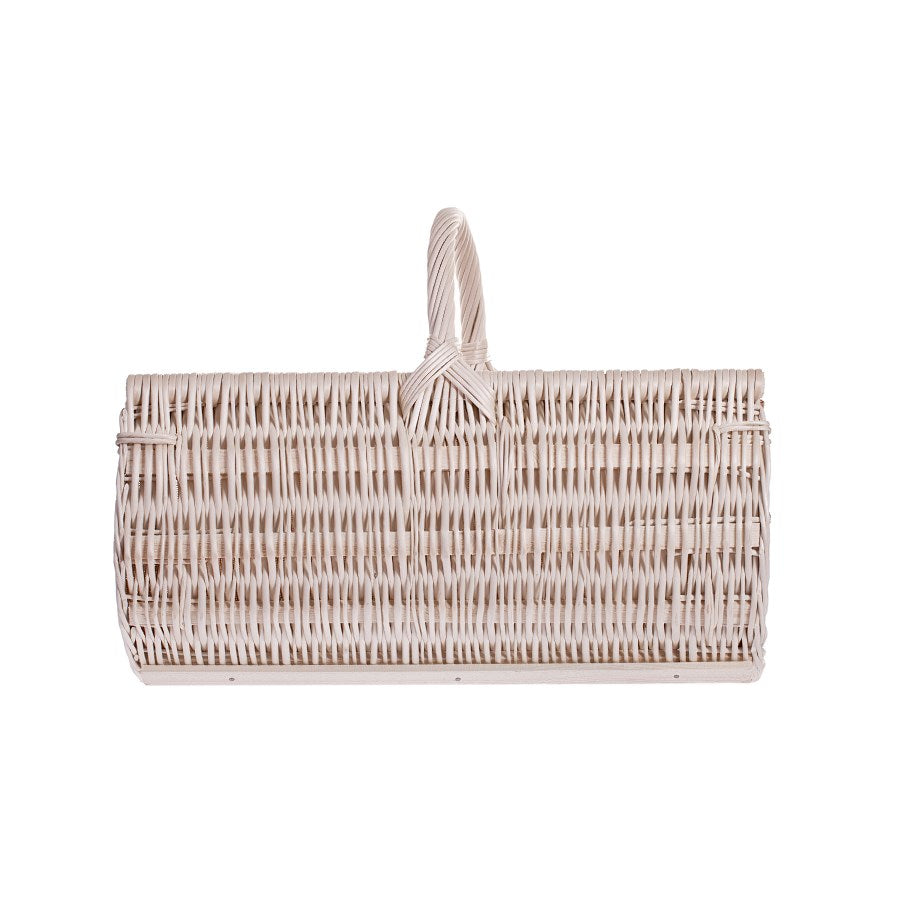 Fano wicker firewood basket with jute trim and handle TheWickerStories