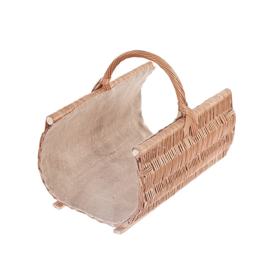 Fano Rieten mand voor haardhout met jute afwerking en handvat