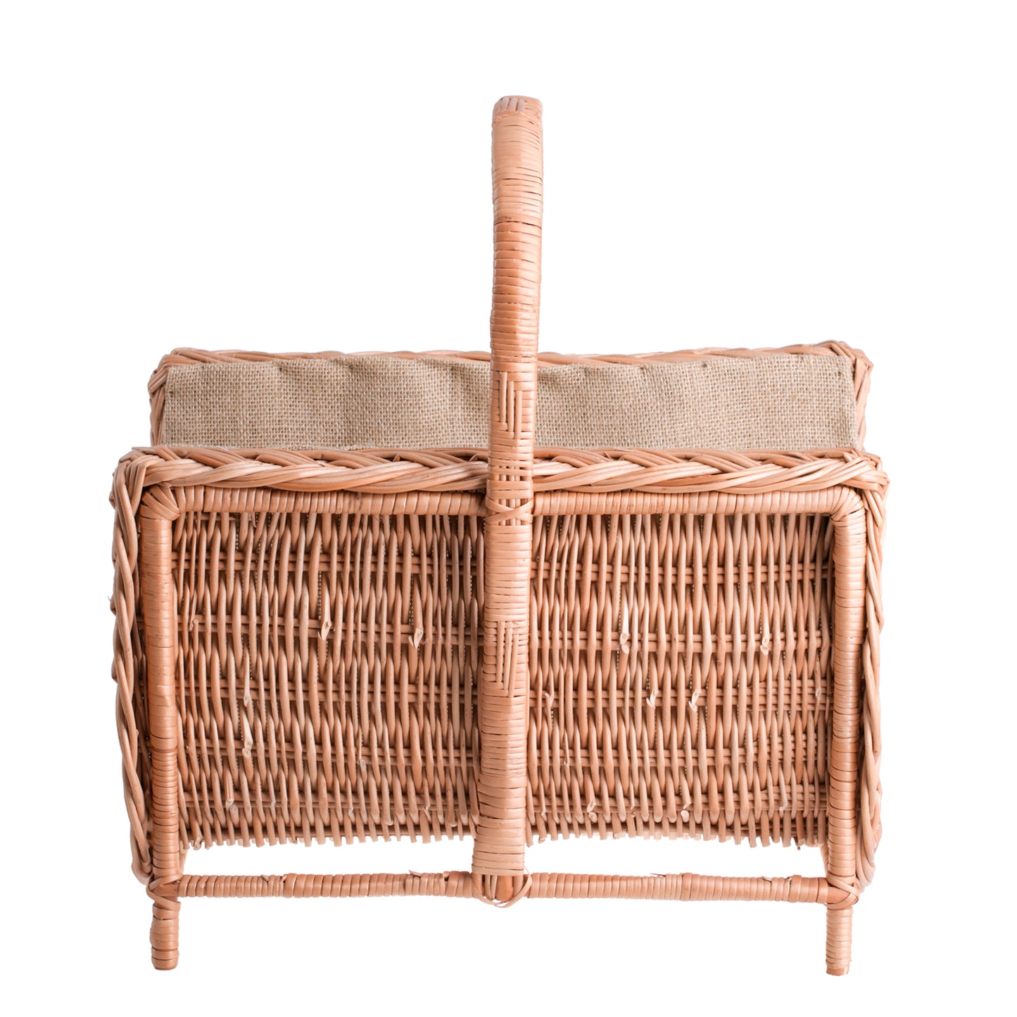Ferla Rieten mand voor haardhout met jute afwerking en handvat
