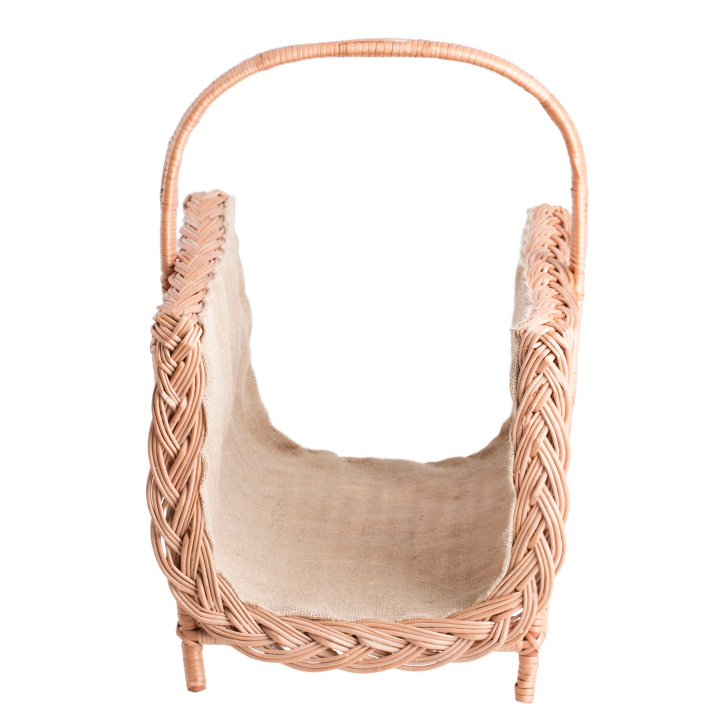 Ferla Rieten mand voor haardhout met jute afwerking en handvat