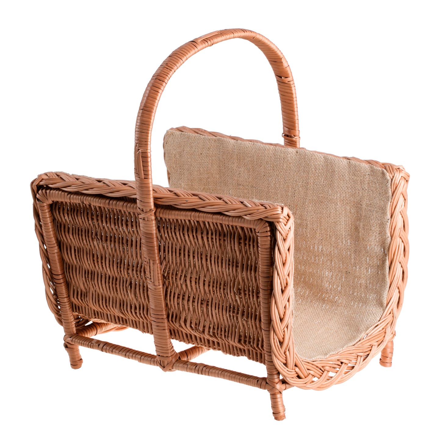 Ferla Panier à bûches en osier, bordé de jute et muni d'une poignée TheWickerStories