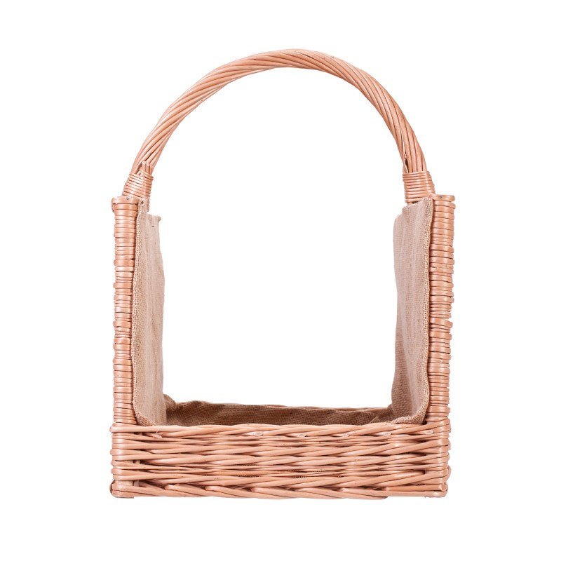 Fivina rieten houtmand voor haardhout met jute afwerking en handvat TheWickerStories