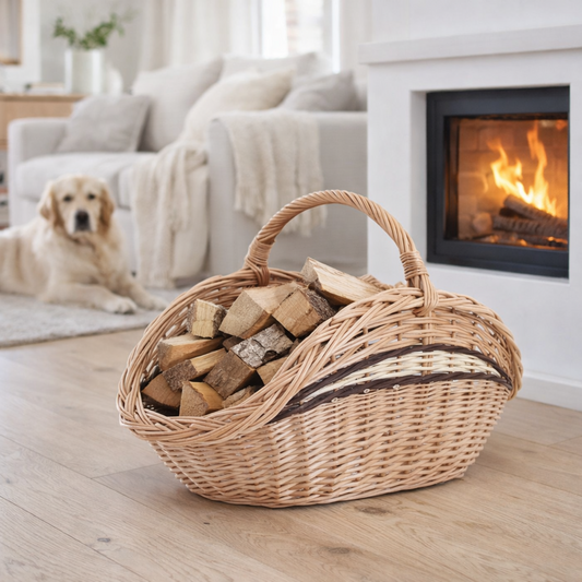 wicker firewood basket with handle