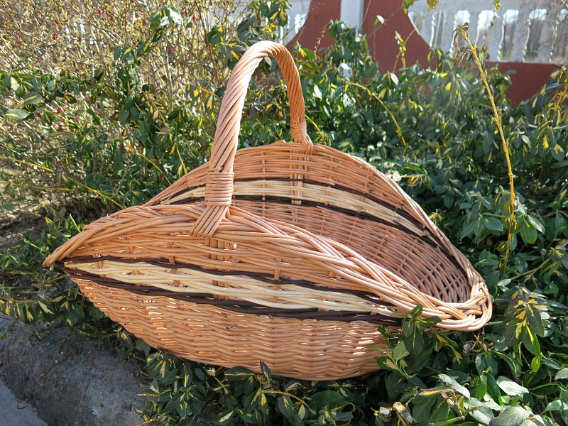 Fioren Rieten mand voor haardhout met handvat